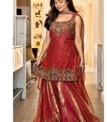 orange embroidery silk blend  full stitched sharara plazo