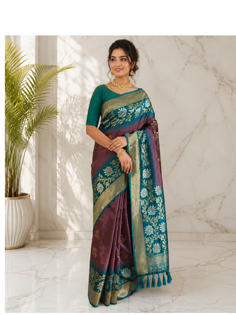 light magenta color zari weaves contrast pallu and designer chaap border dual tone silk blend saree 1