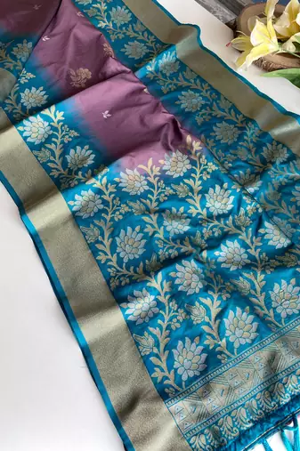 light magenta color zari weaves contrast pallu and designer chaap border dual tone silk blend saree