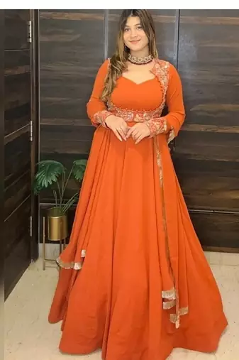 orange embroidery georgette full stitched anarkali suit 