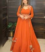 orange embroidery georgette full stitched anarkali suit 