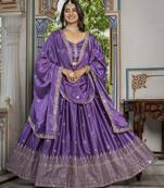 LAVENDER CHINON SILK PARTY WEAR EMBROIDERY ANARKALI LEHENGA CHOLI