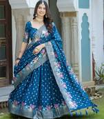 TEAL BLUE  VICHITRA SILK PARTY WEAR EMBROIDERY ANARKALI LEHENGA CHOLI
