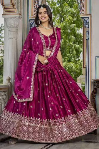 PINK CHINON SILK PARTY WEAR EMBROIDERY ANARKALI LEHENGA CHOLI