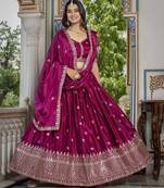 PINK CHINON SILK PARTY WEAR EMBROIDERY ANARKALI LEHENGA CHOLI