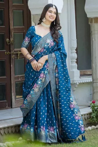 TEAL BLUE  VICHITRA SILK PARTY WEAR EMBROIDERY ANARKALI LEHENGA CHOLI