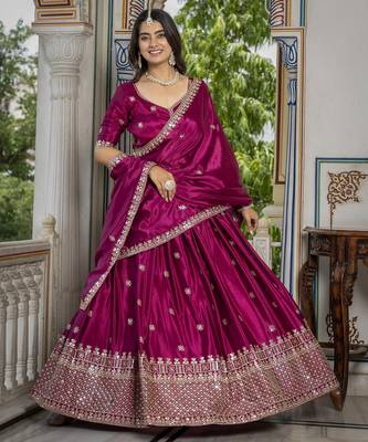 PINK CHINON SILK PARTY WEAR EMBROIDERY ANARKALI LEHENGA CHOLI 2