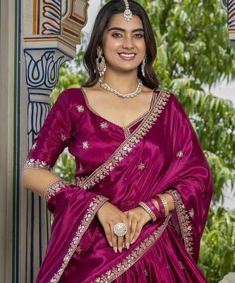 PINK CHINON SILK PARTY WEAR EMBROIDERY ANARKALI LEHENGA CHOLI 3