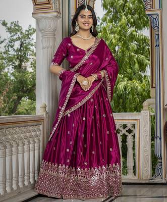 PINK CHINON SILK PARTY WEAR EMBROIDERY ANARKALI LEHENGA CHOLI 4