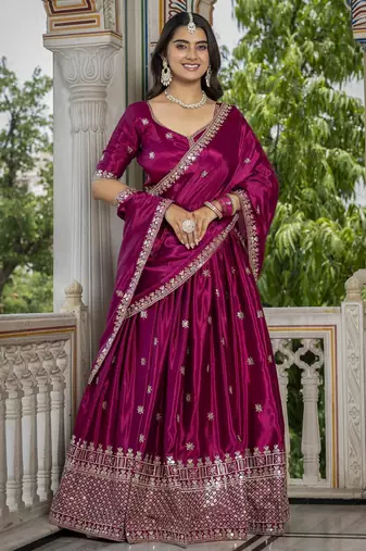 PINK CHINON SILK PARTY WEAR EMBROIDERY ANARKALI LEHENGA CHOLI