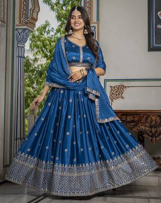 RAMA CHINON SILK PARTY WEAR EMBROIDERY ANARKALI LEHENGA CHOLI 1