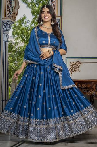 RAMA CHINON SILK PARTY WEAR EMBROIDERY ANARKALI LEHENGA CHOLI