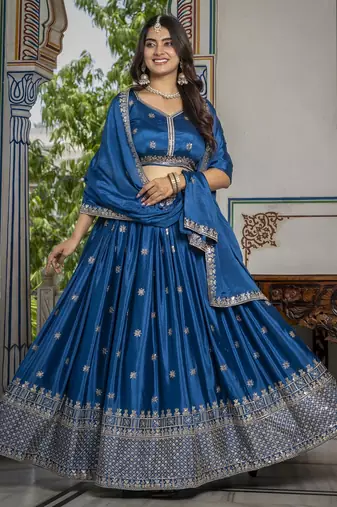 RAMA CHINON SILK PARTY WEAR EMBROIDERY ANARKALI LEHENGA CHOLI