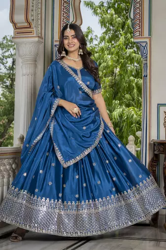 RAMA CHINON SILK PARTY WEAR EMBROIDERY ANARKALI LEHENGA CHOLI