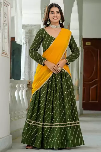 MEHENDI VICHITRA SILK PARTY WEAR EMBROIDERY ANARKALI LEHENGA CHOLI