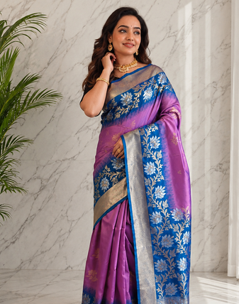 onion pink color zari weaves contrast pallu and designer chaap border dual tone silk blend saree