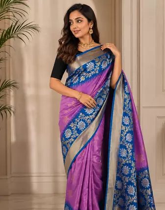 onion pink color zari weaves contrast pallu and designer chaap border dual tone silk blend saree