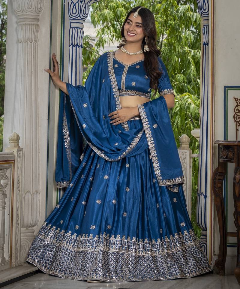RAMA CHINON SILK PARTY WEAR EMBROIDERY ANARKALI LEHENGA CHOLI