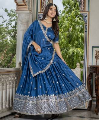 RAMA CHINON SILK PARTY WEAR EMBROIDERY ANARKALI LEHENGA CHOLI 4