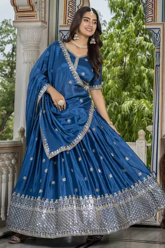 RAMA CHINON SILK PARTY WEAR EMBROIDERY ANARKALI LEHENGA CHOLI
