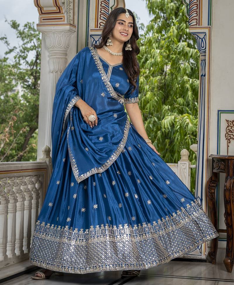 RAMA CHINON SILK PARTY WEAR EMBROIDERY ANARKALI LEHENGA CHOLI