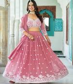 PINK Faux Georgette  PARTY WEAR EMBROIDERY ANARKALI LEHENGA CHOLI