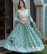 SEA GREEN  Faux Georgette  PARTY WEAR EMBROIDERY ANARKALI LEHENGA CHOLI