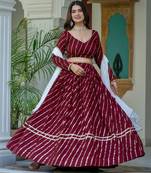 MAROON VICHITRA SILK PARTY WEAR EMBROIDERY ANARKALI LEHENGA CHOLI