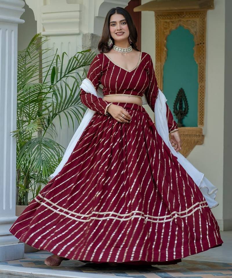MAROON VICHITRA SILK PARTY WEAR EMBROIDERY ANARKALI LEHENGA CHOLI