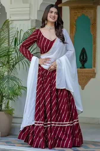 MAROON VICHITRA SILK PARTY WEAR EMBROIDERY ANARKALI LEHENGA CHOLI