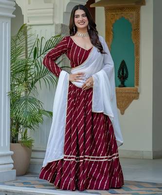 MAROON VICHITRA SILK PARTY WEAR EMBROIDERY ANARKALI LEHENGA CHOLI 3