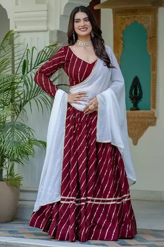MAROON VICHITRA SILK PARTY WEAR EMBROIDERY ANARKALI LEHENGA CHOLI