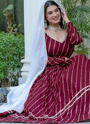 MAROON VICHITRA SILK PARTY WEAR EMBROIDERY ANARKALI LEHENGA CHOLI 4