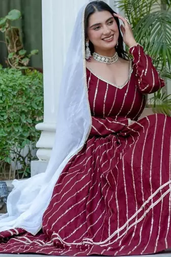 MAROON VICHITRA SILK PARTY WEAR EMBROIDERY ANARKALI LEHENGA CHOLI