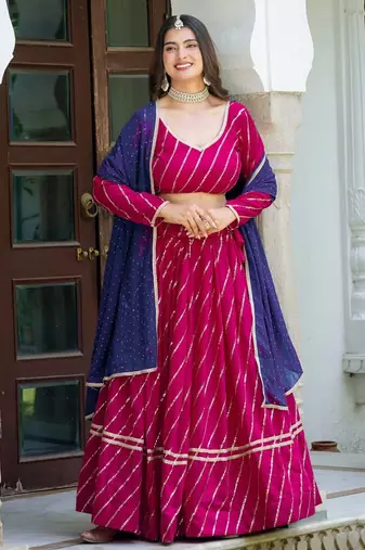 PINK VICHITRA SILK PARTY WEAR EMBROIDERY ANARKALI LEHENGA CHOLI