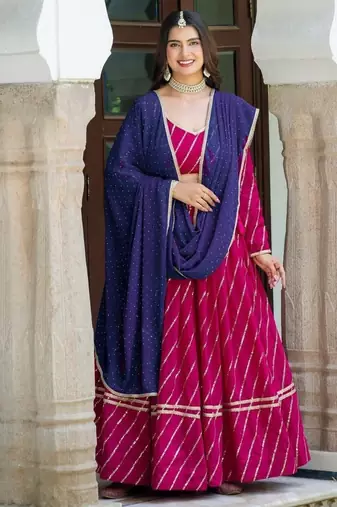 PINK VICHITRA SILK PARTY WEAR EMBROIDERY ANARKALI LEHENGA CHOLI