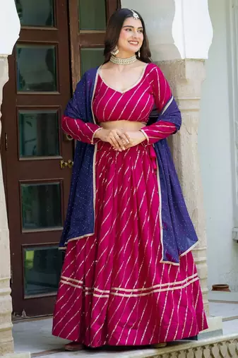 PINK VICHITRA SILK PARTY WEAR EMBROIDERY ANARKALI LEHENGA CHOLI