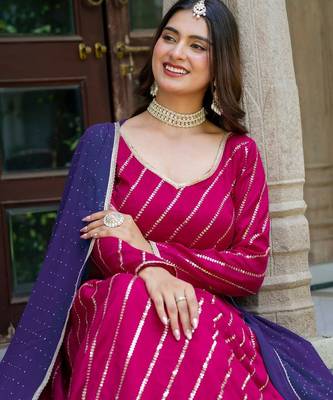 PINK VICHITRA SILK PARTY WEAR EMBROIDERY ANARKALI LEHENGA CHOLI 4
