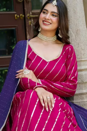 PINK VICHITRA SILK PARTY WEAR EMBROIDERY ANARKALI LEHENGA CHOLI