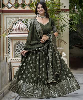 MEHENDI VICHITRA SILK PARTY WEAR EMBROIDERY ANARKALI LEHENGA CHOLI 1