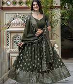 MEHENDI VICHITRA SILK PARTY WEAR EMBROIDERY ANARKALI LEHENGA CHOLI