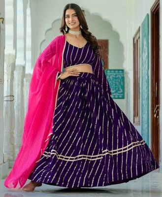 PURPLE  VICHITRA SILK PARTY WEAR EMBROIDERY ANARKALI LEHENGA CHOLI 1