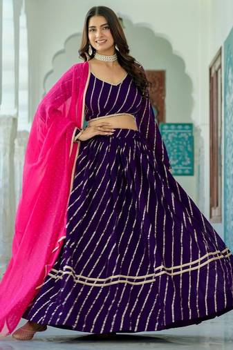 PURPLE  VICHITRA SILK PARTY WEAR EMBROIDERY ANARKALI LEHENGA CHOLI