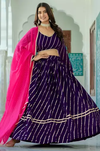 PURPLE  VICHITRA SILK PARTY WEAR EMBROIDERY ANARKALI LEHENGA CHOLI