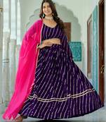 PURPLE  VICHITRA SILK PARTY WEAR EMBROIDERY ANARKALI LEHENGA CHOLI