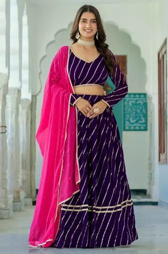 PURPLE  VICHITRA SILK PARTY WEAR EMBROIDERY ANARKALI LEHENGA CHOLI