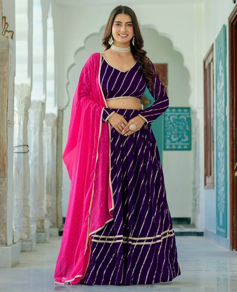 PURPLE  VICHITRA SILK PARTY WEAR EMBROIDERY ANARKALI LEHENGA CHOLI