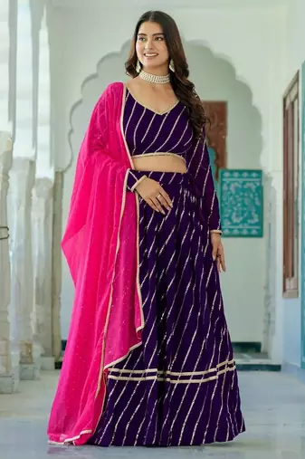 PURPLE  VICHITRA SILK PARTY WEAR EMBROIDERY ANARKALI LEHENGA CHOLI