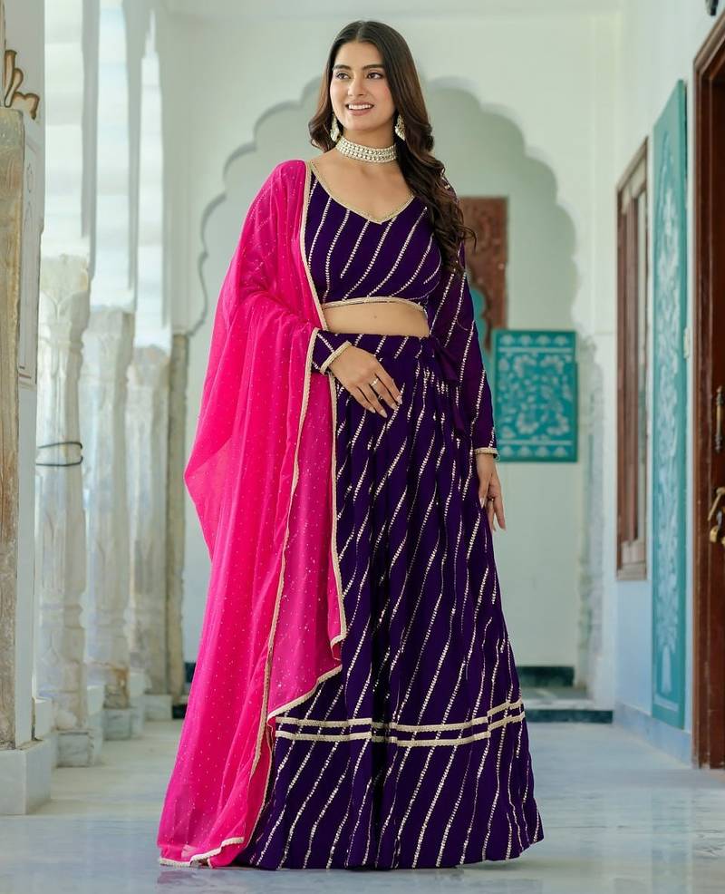 PURPLE  VICHITRA SILK PARTY WEAR EMBROIDERY ANARKALI LEHENGA CHOLI