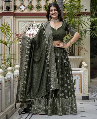 MEHENDI VICHITRA SILK PARTY WEAR EMBROIDERY ANARKALI LEHENGA CHOLI 3